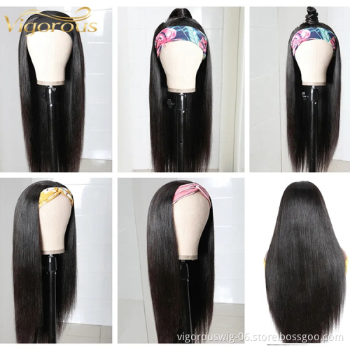 Kinky straight brazilian with headband attached glueless for black women braiding hair accessories headband wig human hair